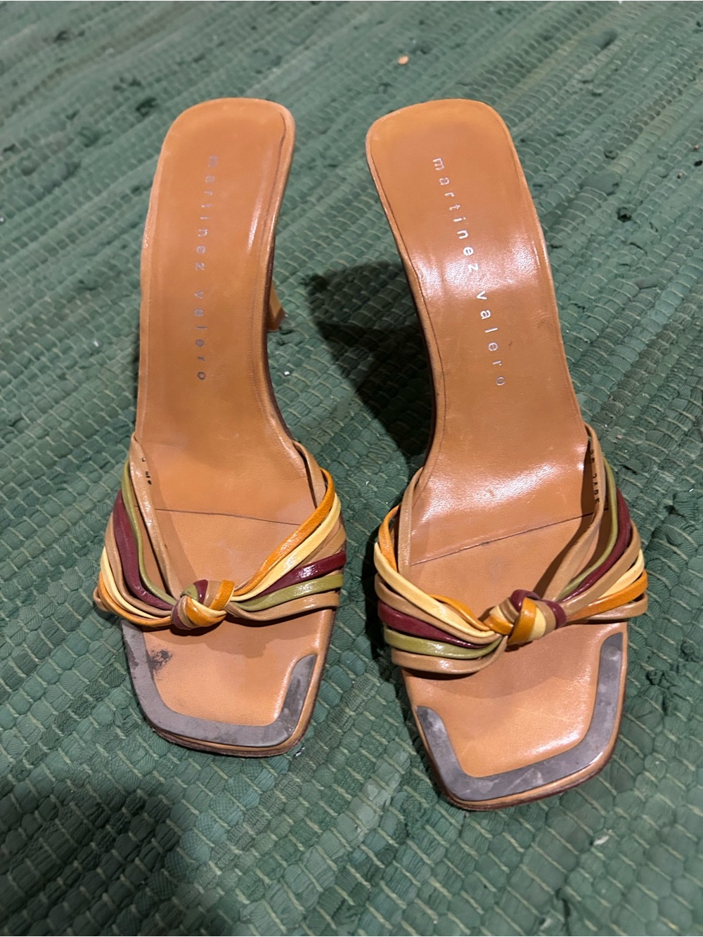 Martinez Valero Multicolor Knotted Leather Heeled Slides